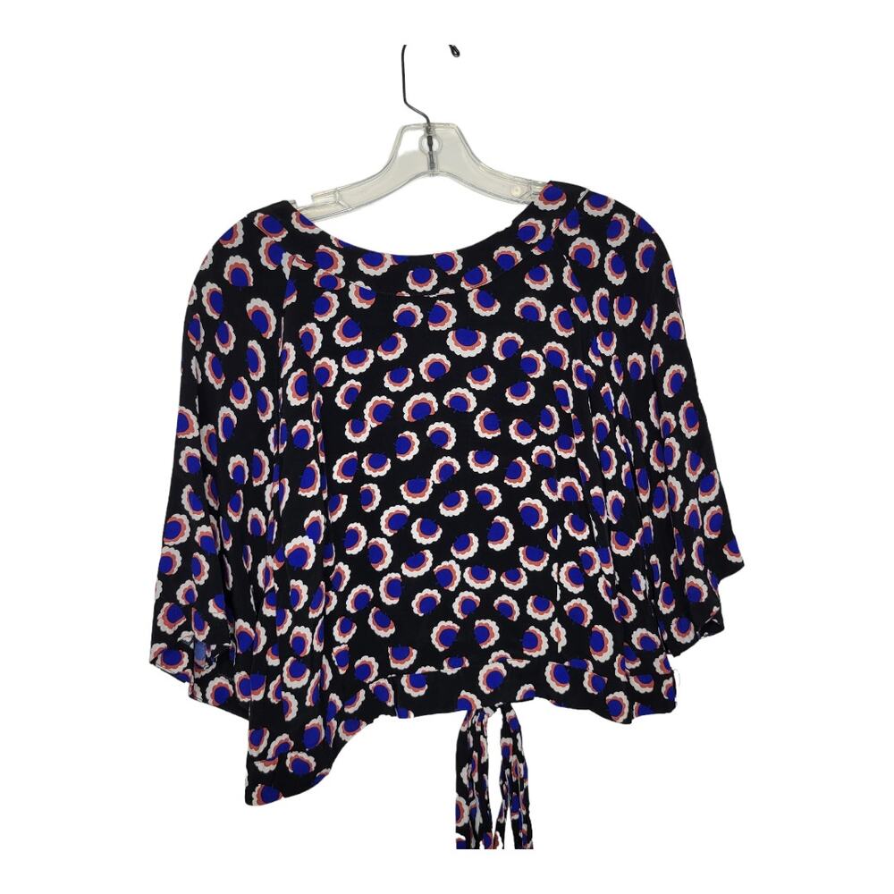 Eloquii Cropped Printed Blouse Black Half Sleeve Attached Belt Women 16